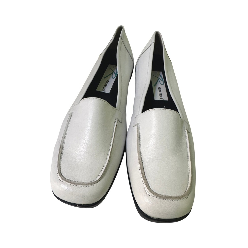 Ros Hommerson‎ White Leather Square Toe Loafers Flats womens 9.5N
